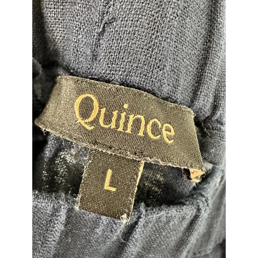 Quince Linen Pants Size L Deep Blue Navy Pull on Straight Leg Elastic Waist